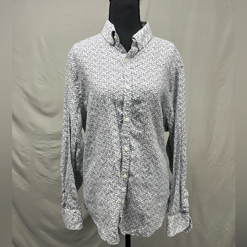 Baird McNutt Men's Murano Slim Fit Linen Patterned Button-Up Shirt Large